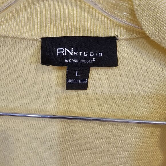 Cable & Gauge Sz Large Yellow Cardigan/Sweater Unique Double Scallop Design - Picture 11 of 13